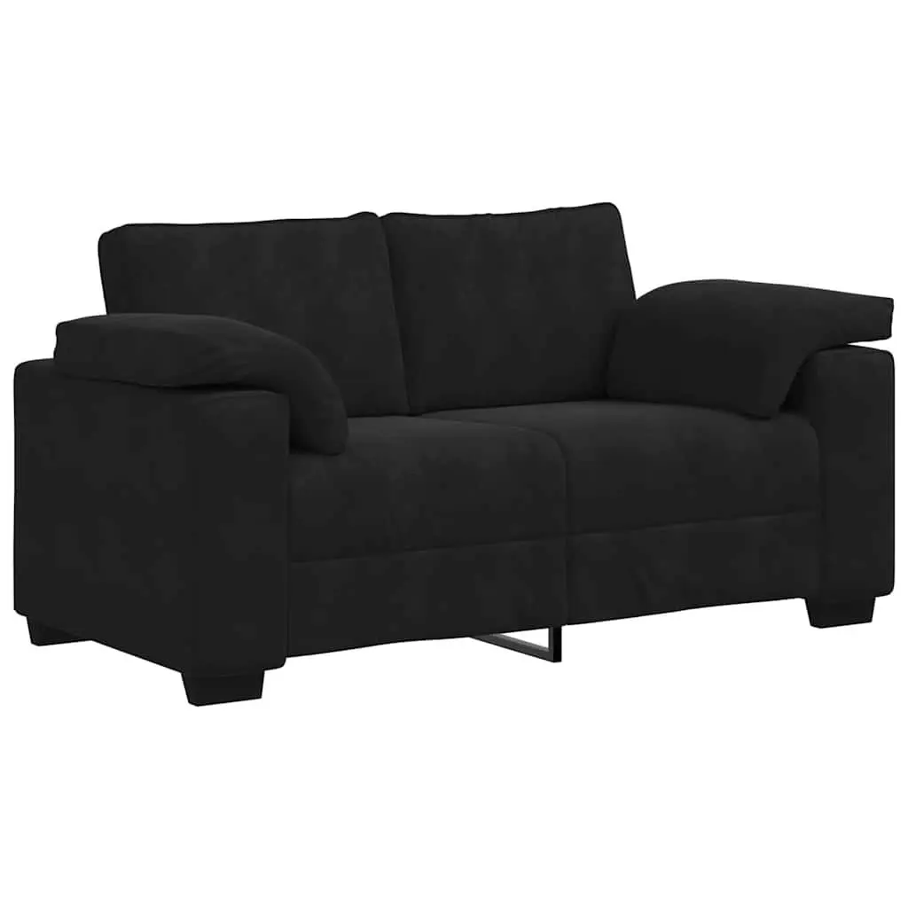 2 Piece Sofa Set Soft Velvet Upholstered Black with Cushions Armrests