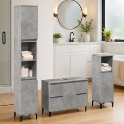 3 Piece Bathroom Furniture Set Grey Storage Cabinet Vanity Cupboard Wall Mount
