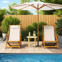 Folding Beach Chair 2 Pcs Outdoor Garden Patio Seating Cushion Acacia Wood
