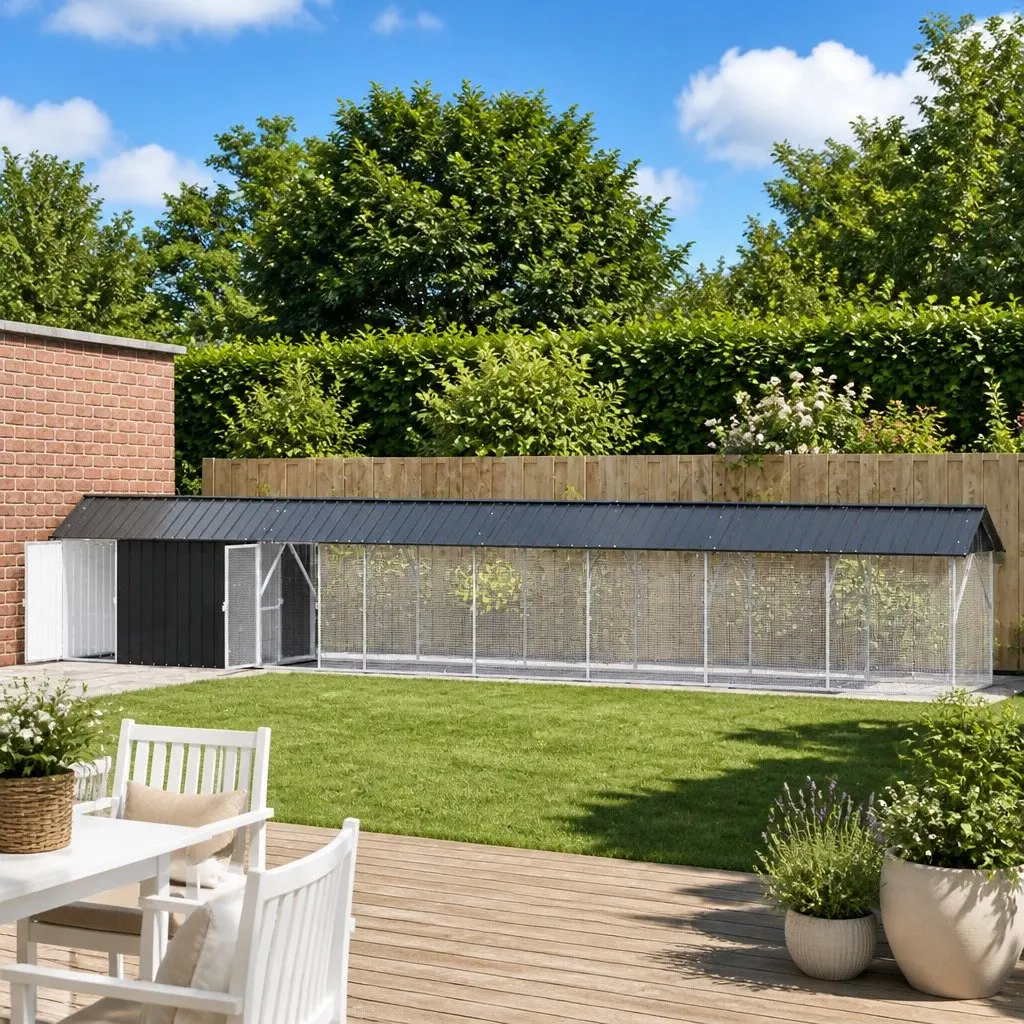 Bird Cage Outdoor Galvanised Steel Anthracite 844 x 103 x 142 cm Garden Aviary