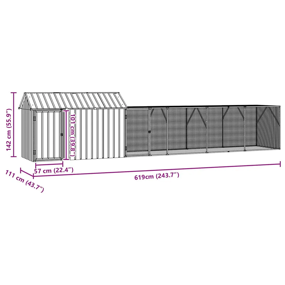 Bird Cage Outdoor Spacious Rectangular Anthracite Galvanised Steel Garden Aviary