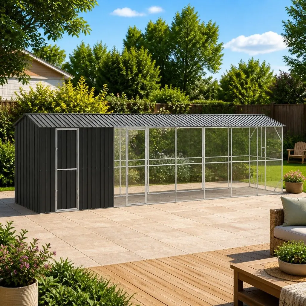 Outdoor Bird Cage Anthracite Galvanised Steel Rectangular Garden Aviary Large
