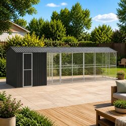 Outdoor Bird Cage Anthracite Galvanised Steel Rectangular Garden Aviary Large