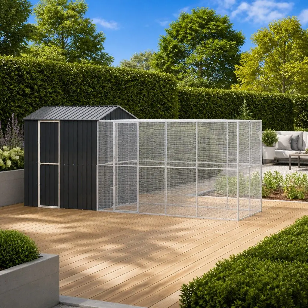 Large Outdoor Bird Cage Aviary 621 x 208 x 247 cm Anthracite Galvanised Steel