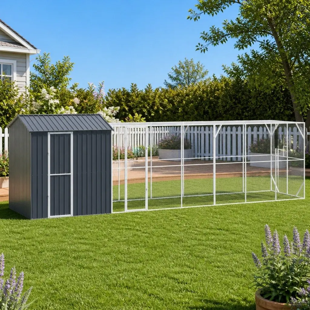 Outdoor Bird Cage Aviary 824x208x247cm Anthracite Galvanised Steel Garden