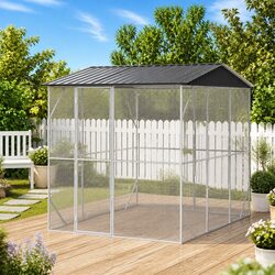 Outdoor Bird Cage Anthracite Galvanised Steel Garden Aviary Enclosure Large