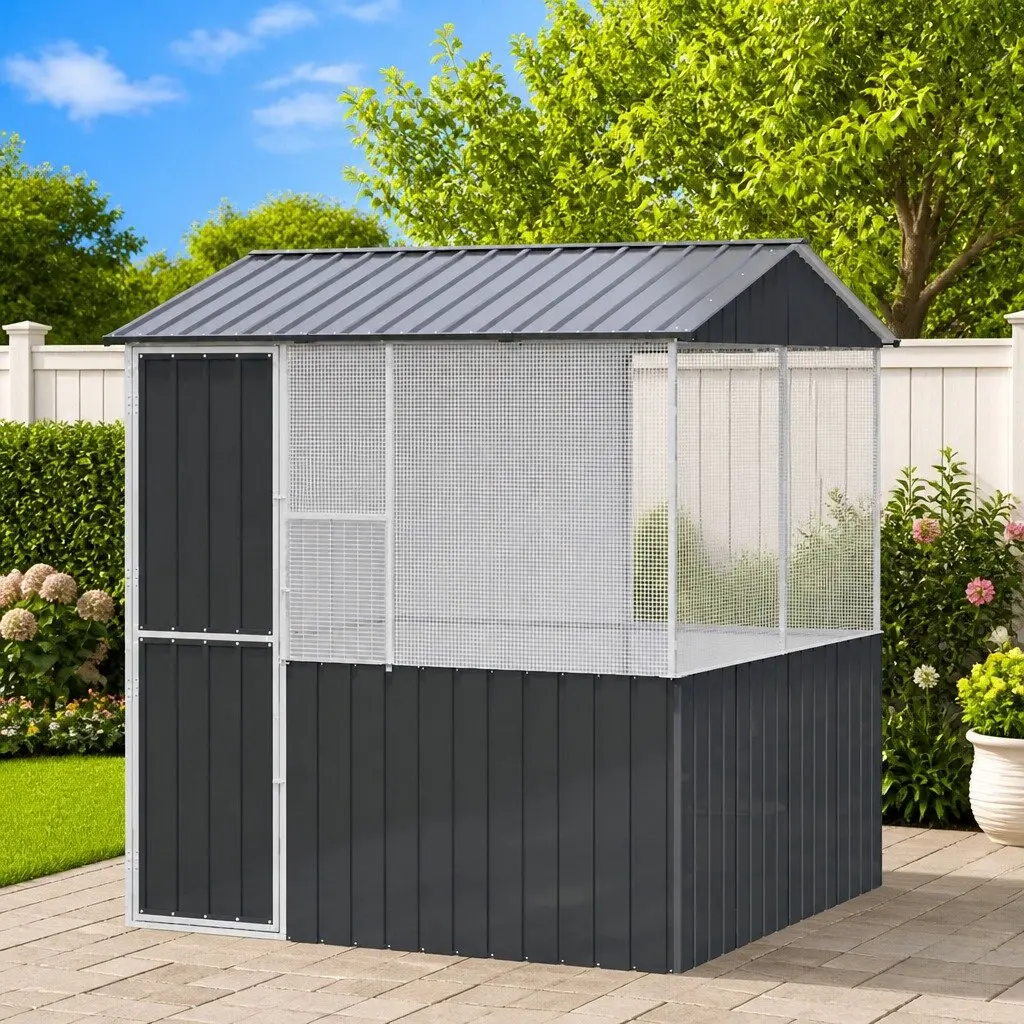 Bird Cage Outdoor Galvanised Steel Anthracite 215x209x230cm Garden Aviary