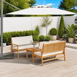 Outdoor Garden Sofa Set 3 Piece Brown Wood Patio Furniture Lounge Chair Balcony