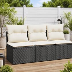 2 Piece Garden Sofa Set with Storage Cushions Black Poly Rattan Outdoor