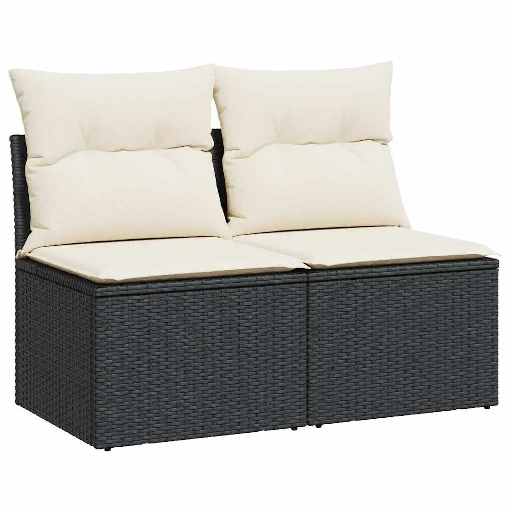 2 Piece Garden Sofa Set with Storage Cushions Black Poly Rattan Outdoor