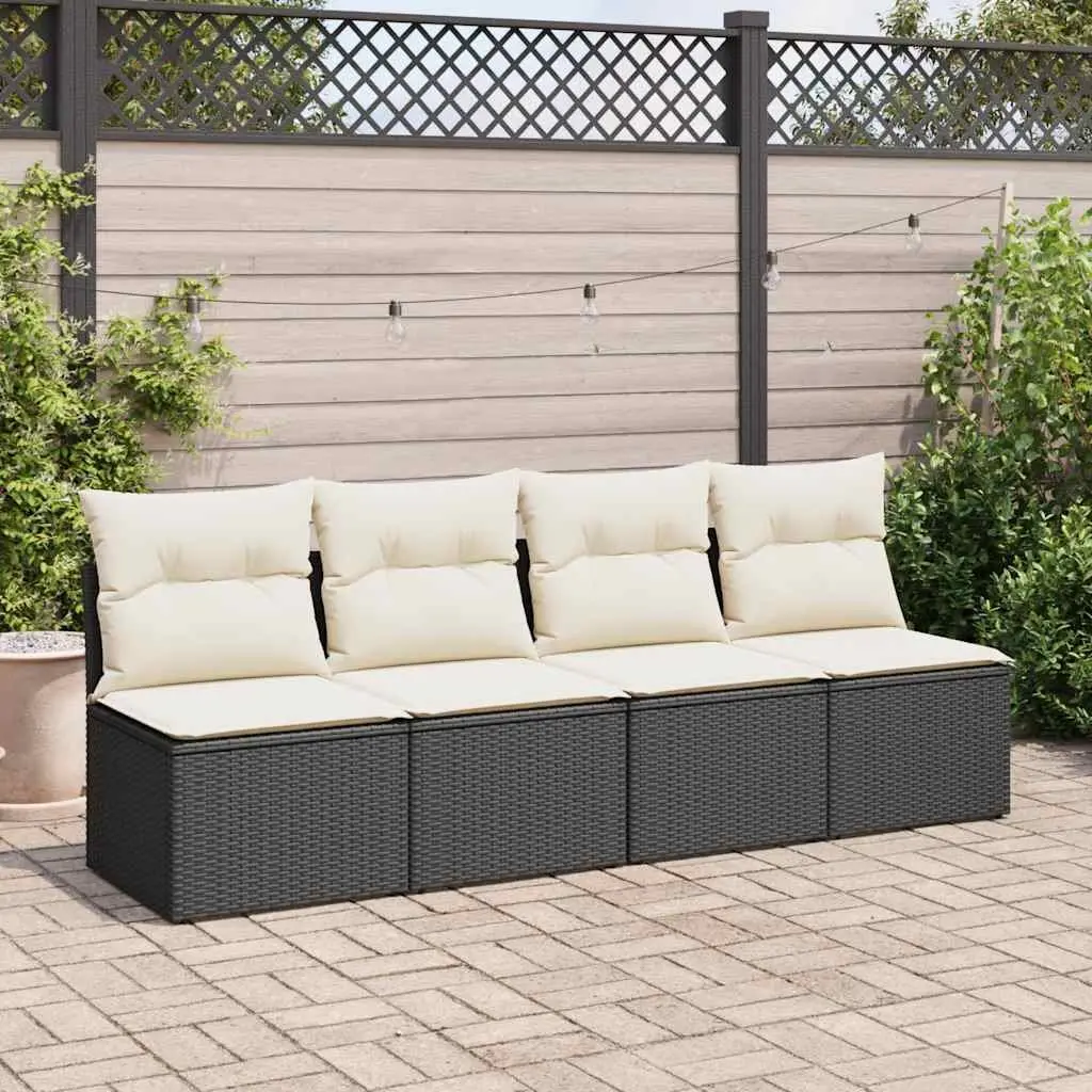 2 Piece Garden Sofa Set with Storage Cushions Black Poly Rattan Outdoor