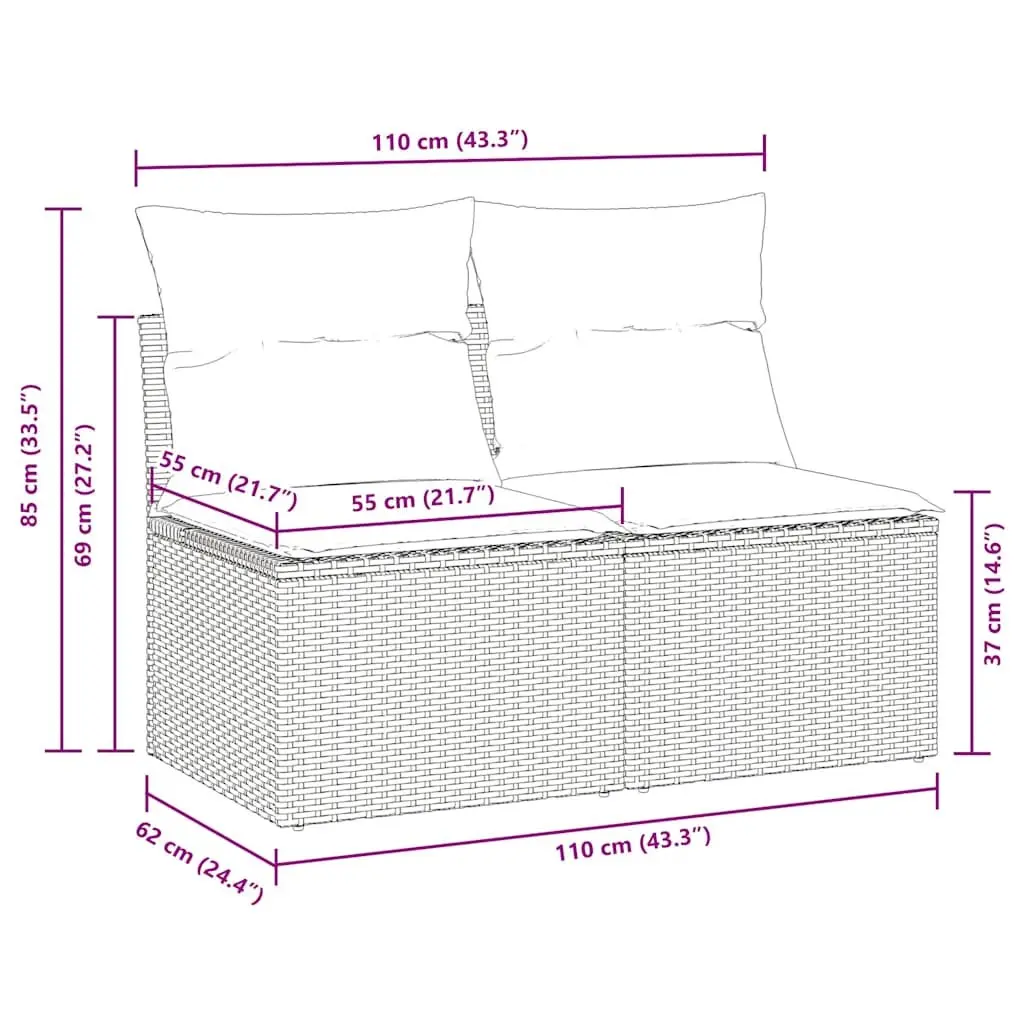 2 Piece Garden Sofa Set with Storage Cushions Black Poly Rattan Outdoor