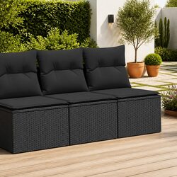 Garden Sofa Set 2 Piece Outdoor Furniture Black Poly Rattan Modular Patio