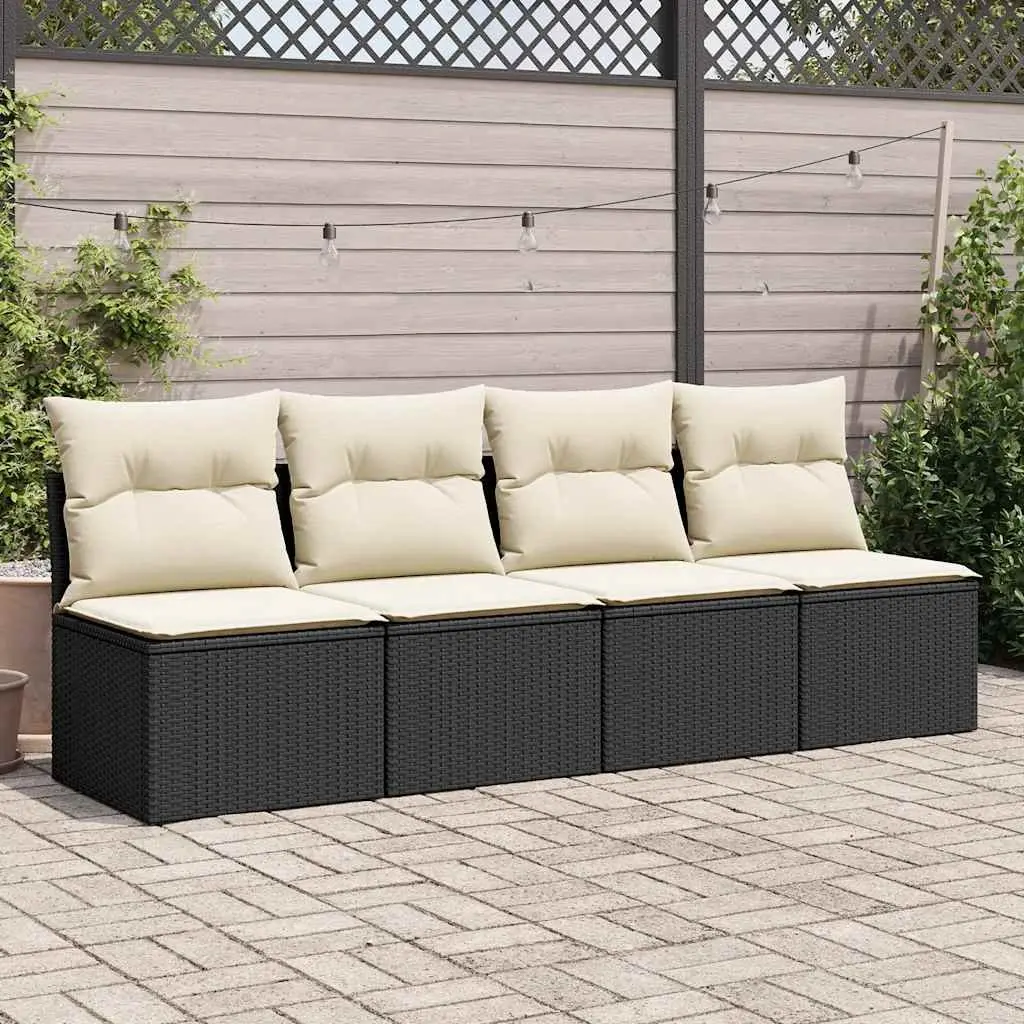 Garden Sofa Set 2 Piece Modular Outdoor Furniture PE Rattan with Cushions Storage Black