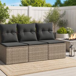 Garden Sofa Set 2 Piece Outdoor Furniture Grey Poly Rattan with Cushions Storage