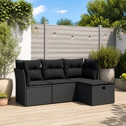 Garden Sofa Set 4 Piece Outdoor Furniture Black Poly Rattan Patio with Cushions