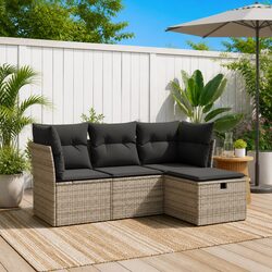 Garden Sofa Set 4 Piece Outdoor Furniture Grey Poly Rattan Modular Patio Lounge