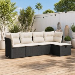 Garden Sofa Set 5 Piece Outdoor Furniture Patio Lounge Black Poly Rattan with