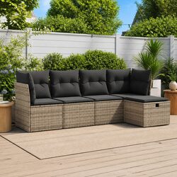 Garden Sofa Set 5 Piece Outdoor Furniture Grey Poly Rattan Modular with Storage