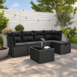 Garden Sofa Set 6 Piece Outdoor Furniture Black Poly Rattan Modular Lounge with