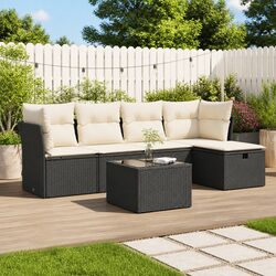 Garden Sofa Set 6 Piece Outdoor Patio Furniture Black Poly Rattan with Cushions
