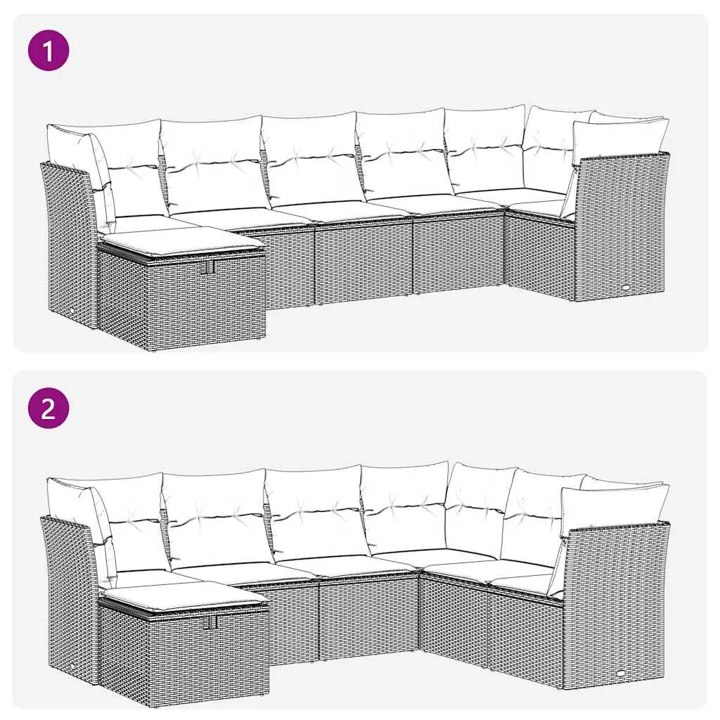 7 Piece Outdoor Garden Sofa Set Black Poly Rattan Patio Furniture with Cushions