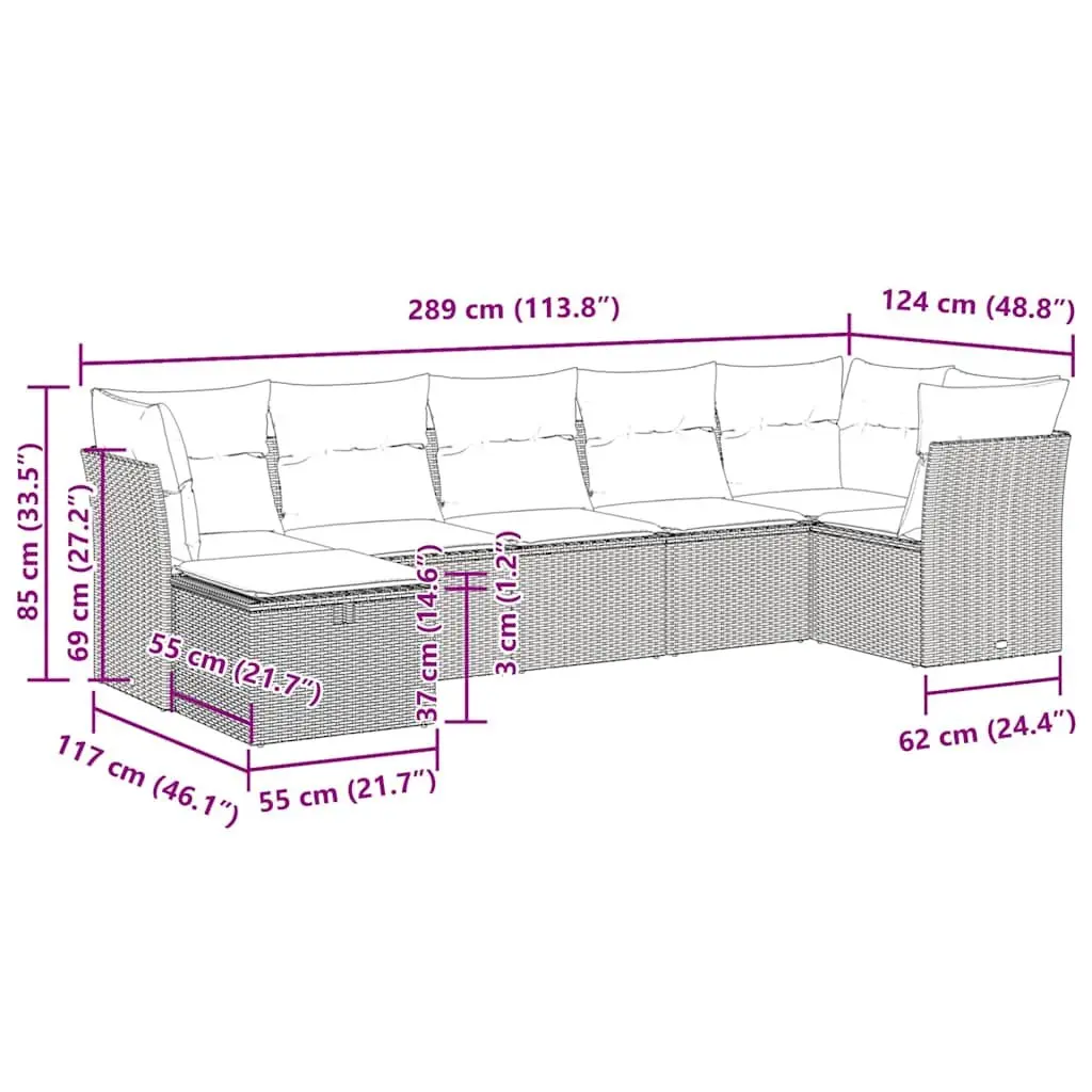 7 Piece Outdoor Garden Sofa Set Black Poly Rattan Patio Furniture with Cushions