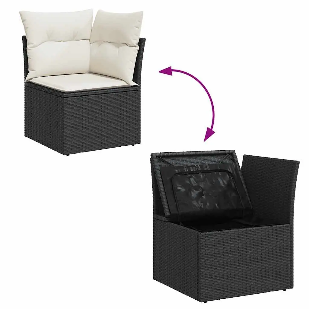 7 Piece Outdoor Garden Sofa Set Black Poly Rattan Patio Furniture with Cushions