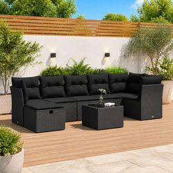 Garden Sofa Set 8 Piece Outdoor Furniture Black Poly Rattan Modular Patio Lounge
