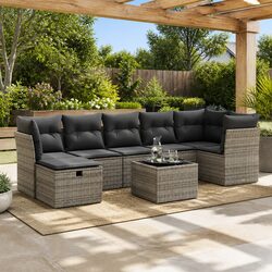 Garden Sofa Set 8 Piece Outdoor Furniture Grey Poly Rattan Modular with Cushions