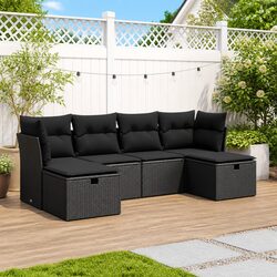 Garden Sofa Set 6 Piece Outdoor Patio Furniture Black Poly Rattan Modular with