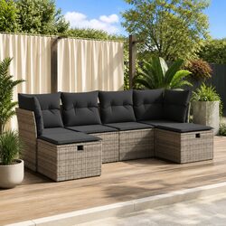 Garden Sofa Set 6 Piece Outdoor Furniture Grey Poly Rattan Modular Patio Lounge