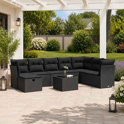 Garden Sofa Set 9 Piece Outdoor Furniture Patio Black Poly Rattan Modular Lounge