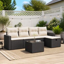 Garden Sofa Set 6 Piece Outdoor Furniture Black Poly Rattan Modular Patio Lounge