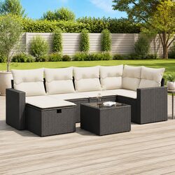 Garden Sofa Set 7 Piece Outdoor Furniture Patio Seating Black Poly Rattan