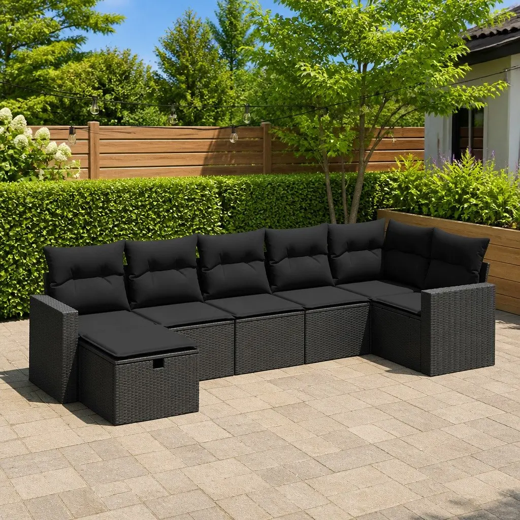 7 Piece Outdoor Garden Sofa Set Patio Furniture with Cushions Storage Black