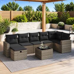 Garden Sofa Set 8 Piece Outdoor Furniture Grey Poly Rattan Modular Patio Seating