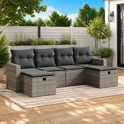 Garden Sofa Set 6 Piece Outdoor Furniture Grey Poly Rattan with Storage Cushions