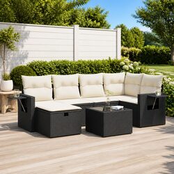 Garden Sofa Set 7 Piece Outdoor Furniture Rattan Black Patio Sectional with