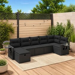 Garden Sofa Set 7 Piece Outdoor Furniture Patio Sectional with Cushions Black