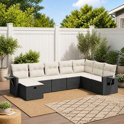 Garden Sofa Set 8 Piece Outdoor Furniture Black Poly Rattan Patio Seating