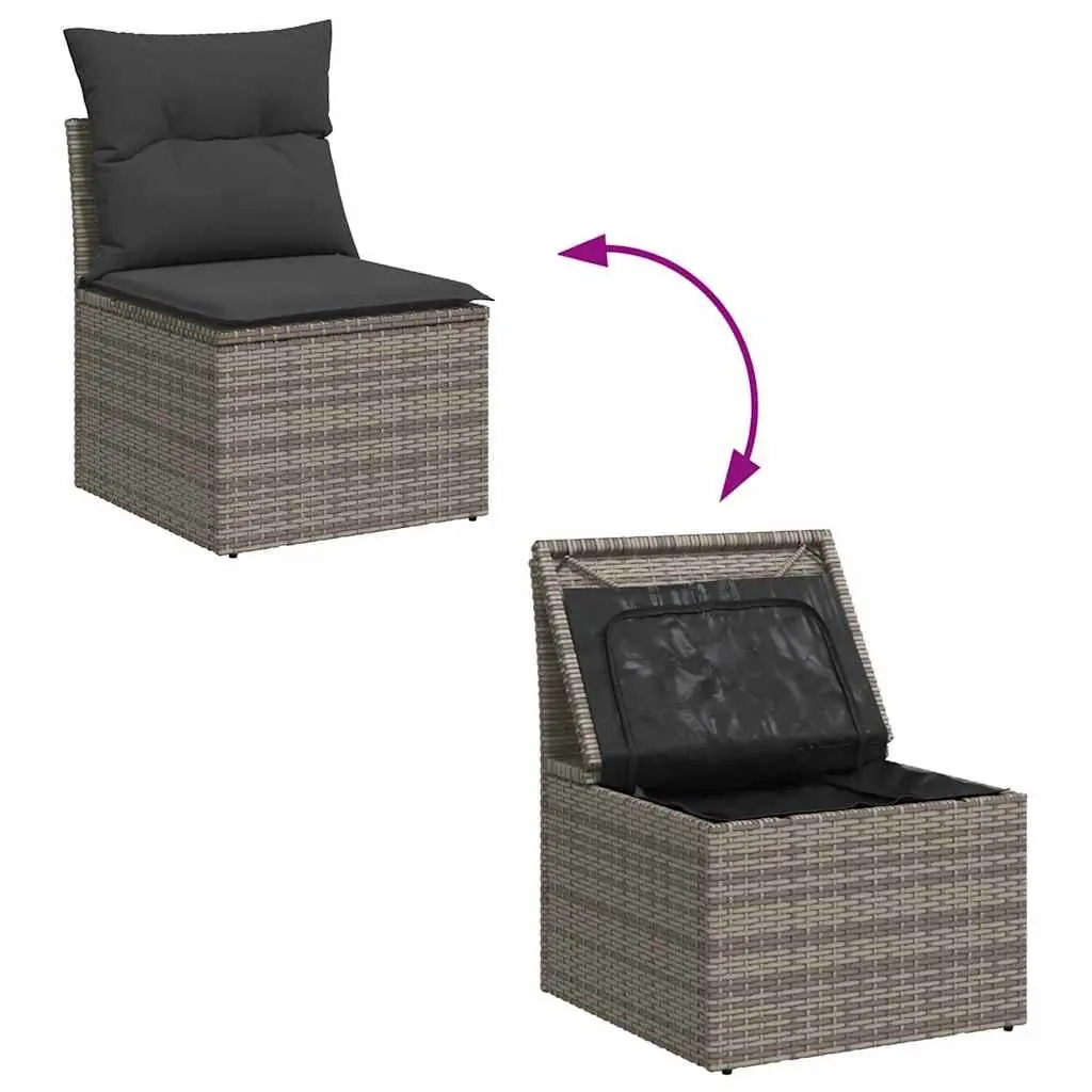 4 Piece Garden Sofa Set Grey Poly Rattan Outdoor Furniture with Cushions Storage