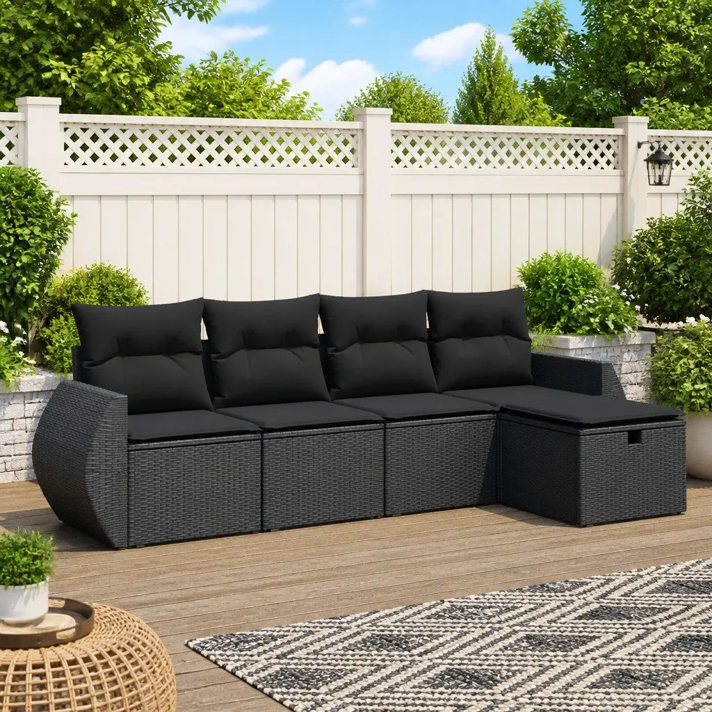 5 Piece Garden Sofa Set Outdoor Furniture Black Poly Rattan Patio Lounge with