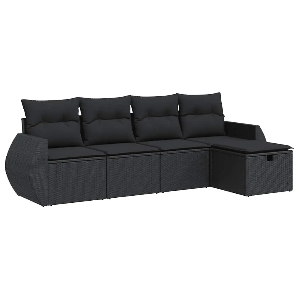 5 Piece Garden Sofa Set Outdoor Furniture Black Poly Rattan Patio Lounge with