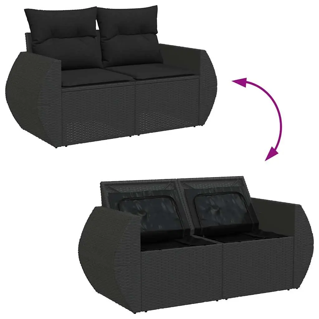 5 Piece Garden Sofa Set Outdoor Furniture Black Poly Rattan Patio Lounge with