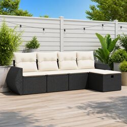 Garden Sofa Set 5 Piece Outdoor Furniture with Cushions Storage Black Poly