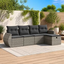 Garden Sofa Set 5 Piece Outdoor Furniture Grey Poly Rattan Patio Lounge with