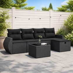 Garden Sofa Set 6 Piece Outdoor Furniture Black Poly Rattan Modular Patio Lounge