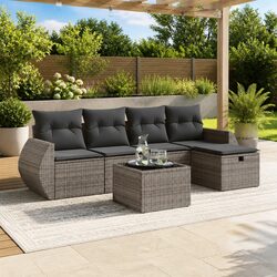 Garden Sofa Set 6 Piece Outdoor Furniture Poly Rattan Grey Modular Patio Lounge