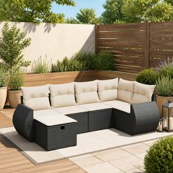Garden Sofa Set 6 Piece Outdoor Furniture Black Poly Rattan Modular Patio Lounge